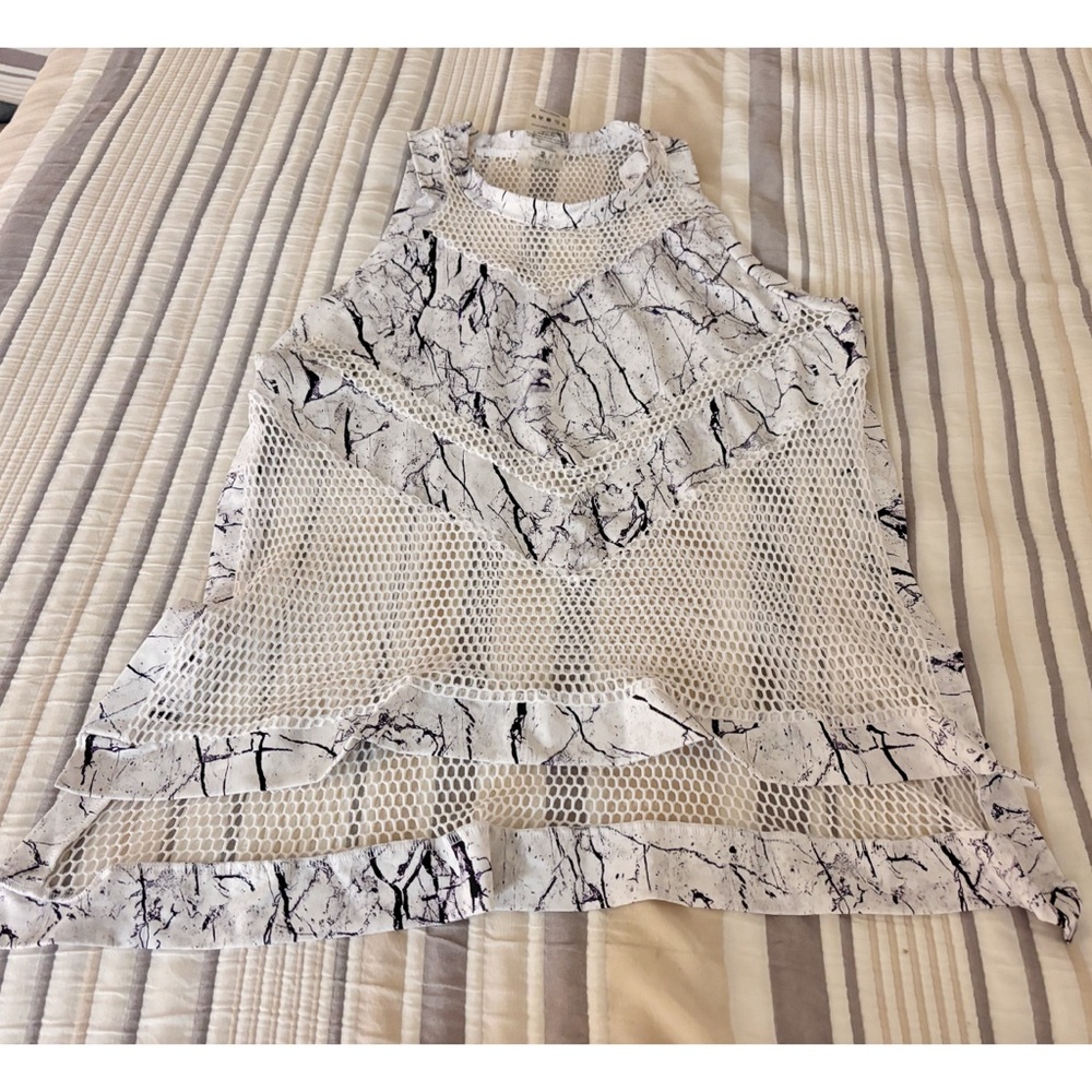 Varley White and Black Marble Mesh Tank Top